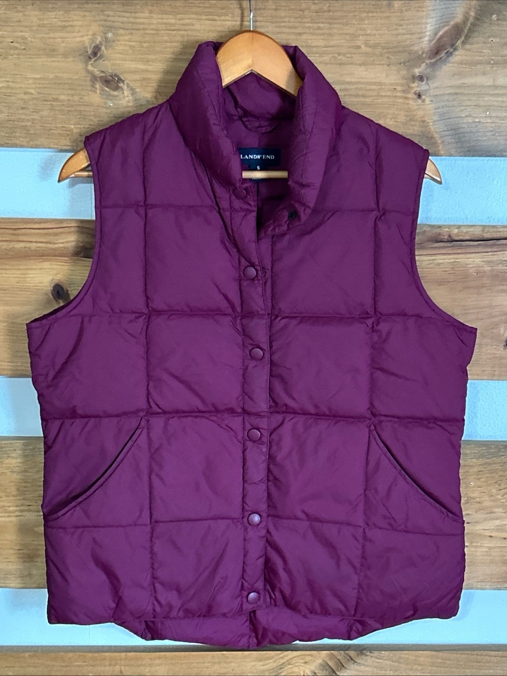 Land's End Plum Purple Puffer Vest Button Down Cottagecore Women's Size Small